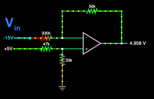 Vout with -15V is almost exactly 5V