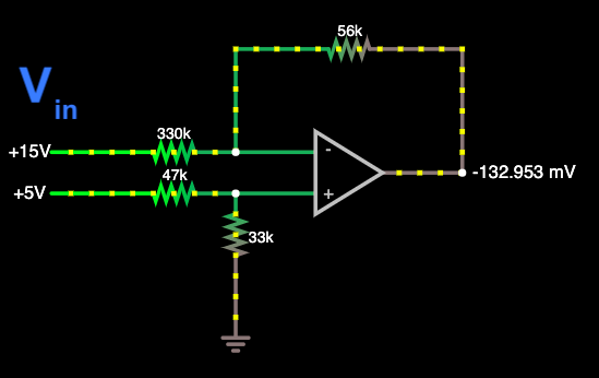 Vout with +15V is near zero, around -0.1V