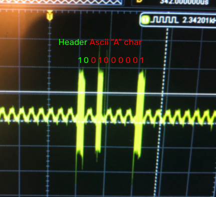 Raw output from the transmitter with labeled sections of the data