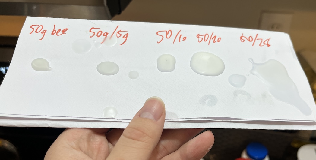 Test palette to balance the waxes