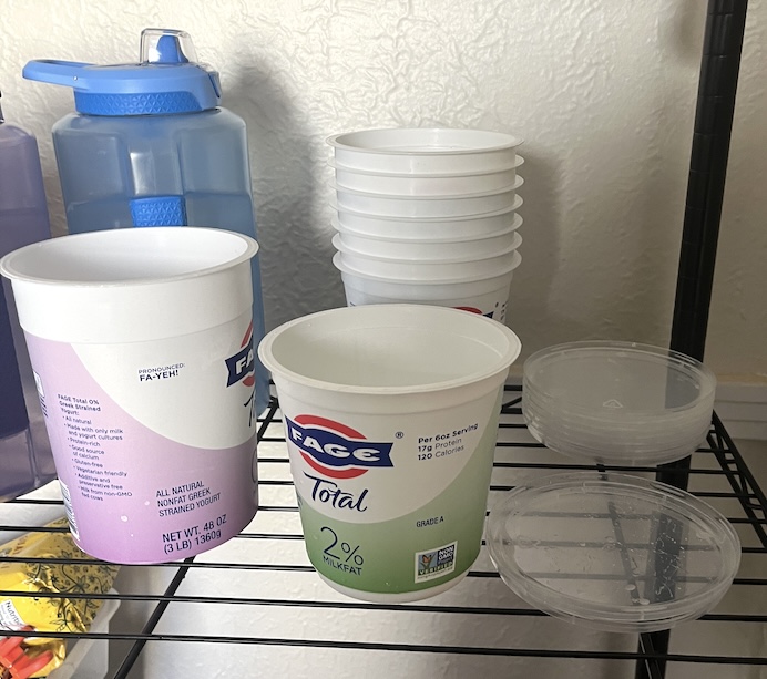 Yogurt containers, I was on a Fage kick at the time