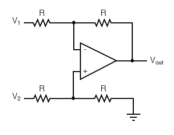 Difference op amp, or subtractor op amp schematic