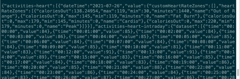 Successful heartrate output from the terminal