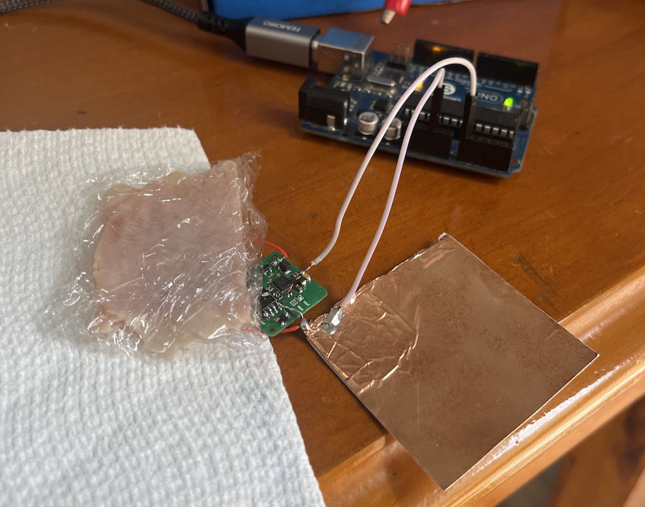 Solar panels work through skin (and ham), roughly 0.5mW/cm2 in direct sunlight