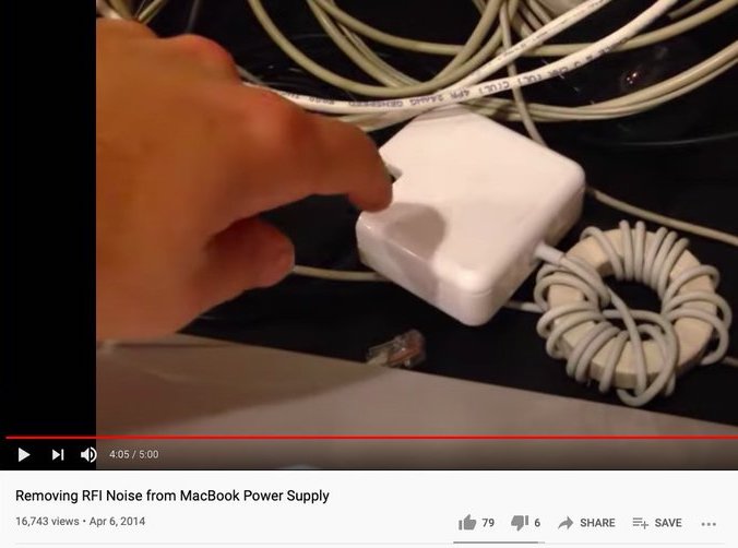 Still from the video "Removing RFI Noise from MacBook Power Supply
"
