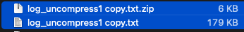 Compressed and uncompressed log sizes for Casey, Finder screenshot