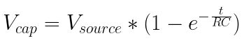 Capacitor voltage after some time t, charging with a voltage Vsource