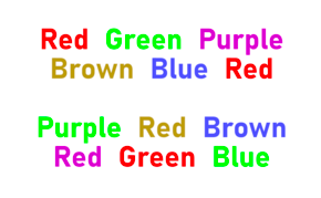 Example of a stroop test. The participant would be tasked with reading out the color of the word instead of the word itself.